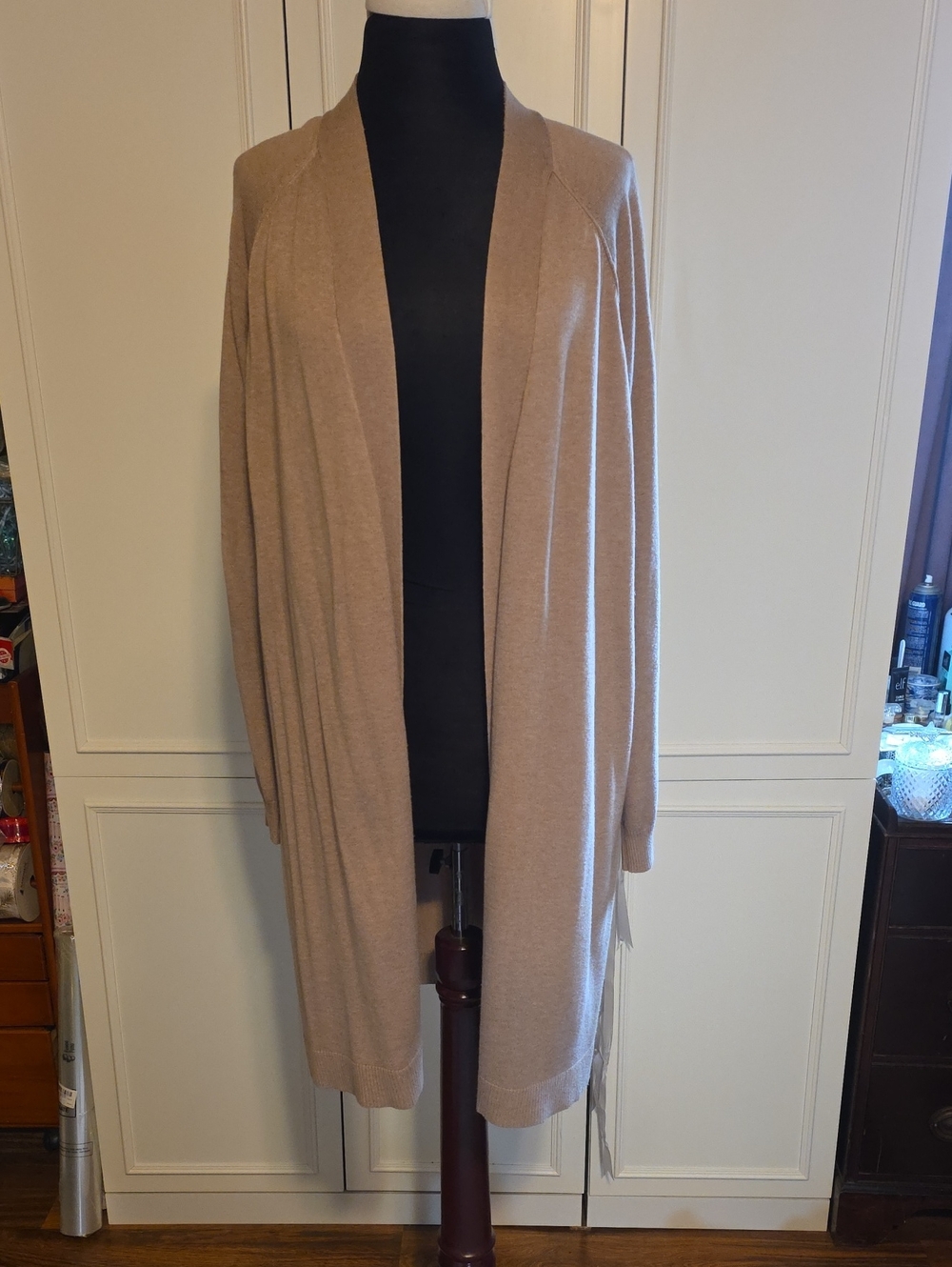 89th & Madison Open-Front Long Cardigan - Light Taupe